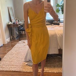 Reformation Yellow Linen Midi tie waist wrap dress, size S, excellent condition